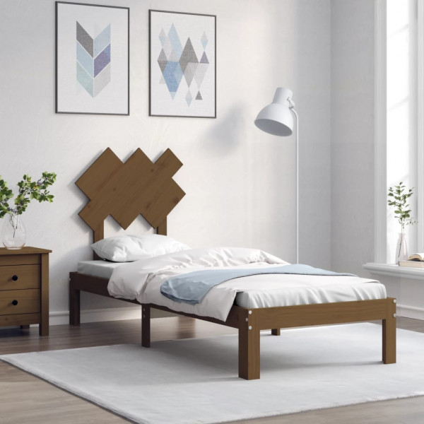 Estructura de cama con cabecero madera maciza marrón miel D