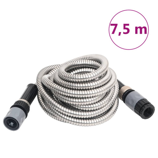 Manguera jardín y pulverizador acero inoxidable plata 14mm 7.5m D