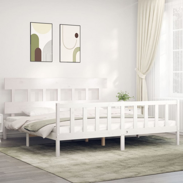 Estrutura de cama com cabeceira de madeira maciça branca 200x200cm D