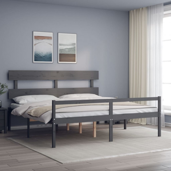 Estrutura de cama em madeira maciça cinza com cabeceira 200x200cm D