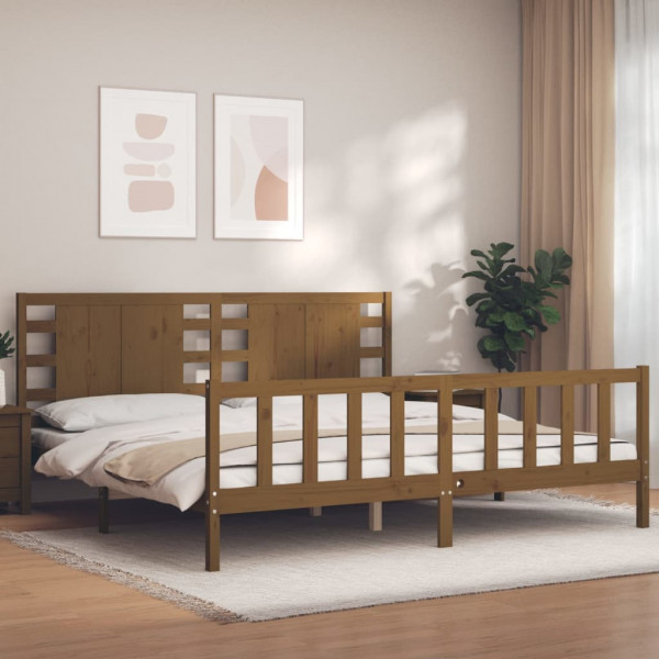 Estructura cama y cabecero madera maciza marrón miel 200x200 cm D