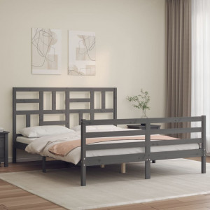 Estructura de cama con cabecero madera maciza gris 160x200 cm D