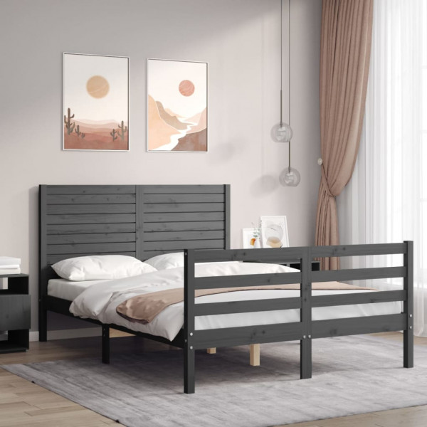 Estructura de cama con cabecero madera maciza gris 140x200 cm D