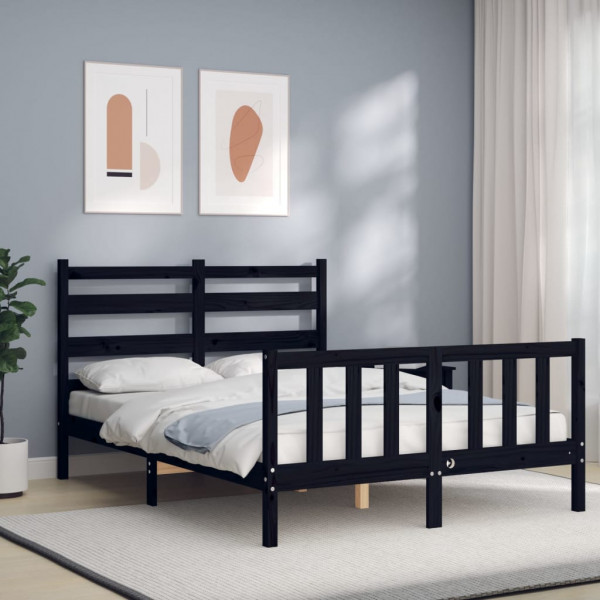 Estrutura cama de casal com cabeçalho de madeira negra maciça D