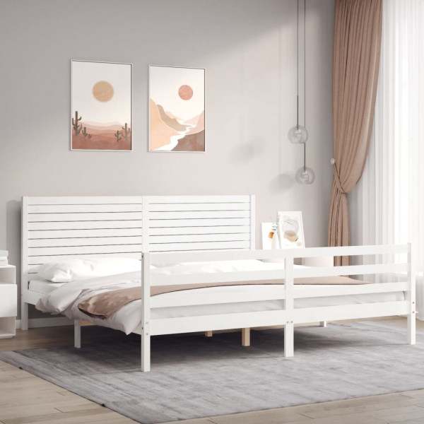 Estrutura de cama com cabeceira de madeira maciça branca 200x200 cm D