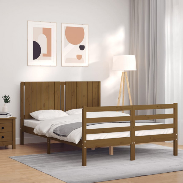 Estrutura cama e cabeçalho madeira maciça marrom mel 140x200 cm D