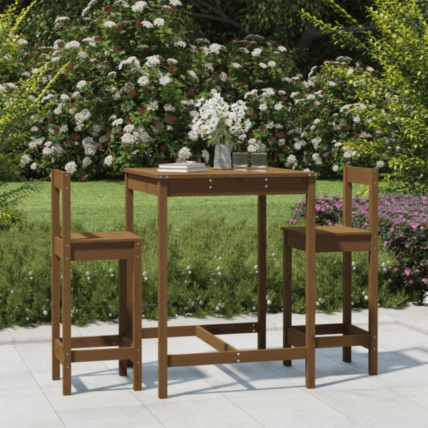 Mesa e banquinhas de jardim 3 pzas madeira pinheiro marrom mel D