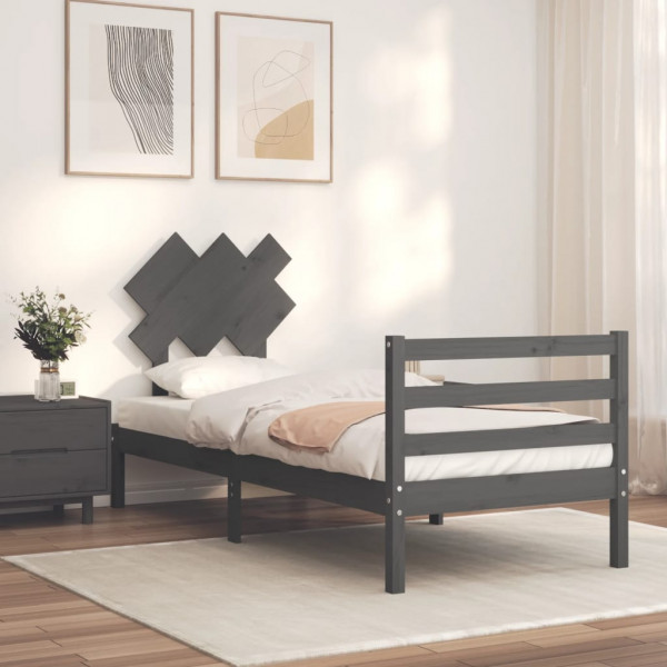 Estructura de cama con cabecero madera maciza gris 90x200 cm D