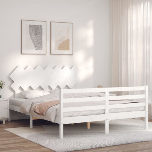 Estructura de cama con cabecero madera maciza blanco 140x190 cm D