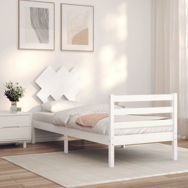Estructura de cama con cabecero madera maciza blanco D