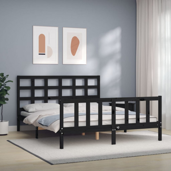 Estructura de cama con cabecero madera maciza negro 160x200 cm D