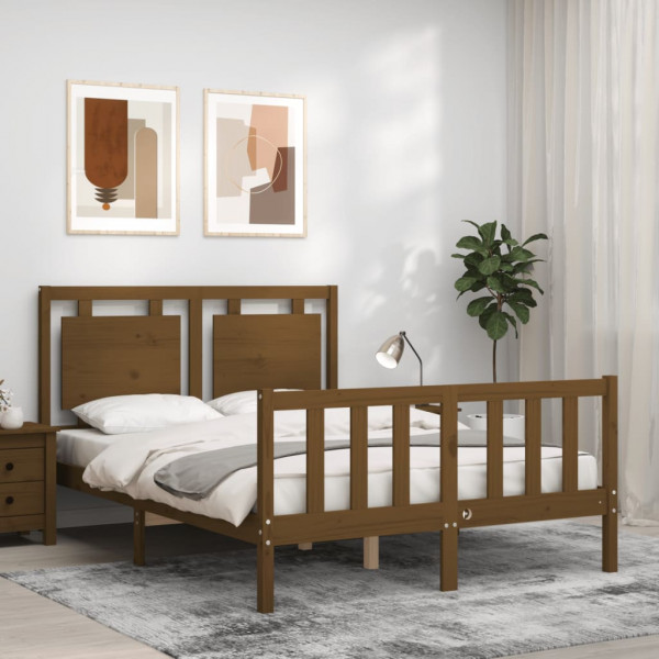 Estrutura de cama de casal com cabeceira de madeira marrom mel D