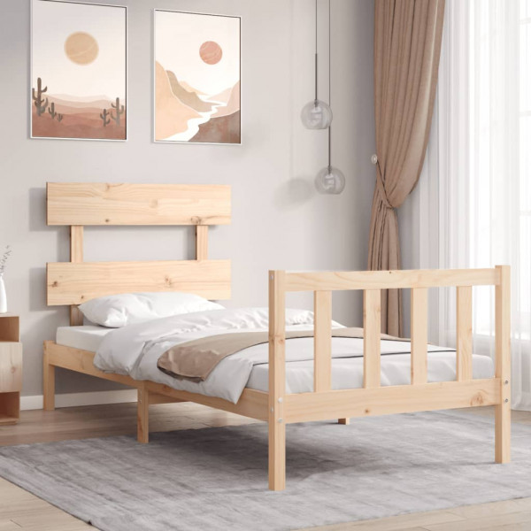 Estrutura de cama individual com cabeçote de madeira maciça D