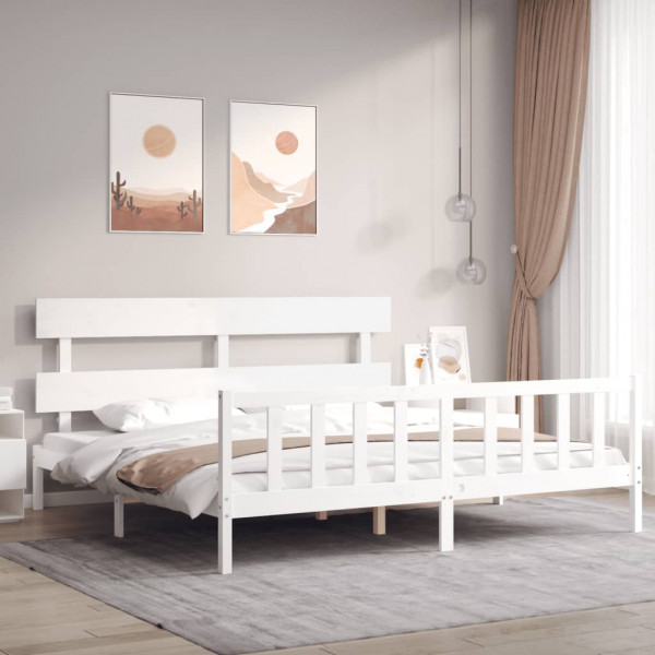 Estructura cama de matrimonio con cabecero madera maciza blanco D