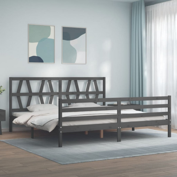 Estrutura de cama com cabeçalho de madeira maciça cinza 200x200 cm D