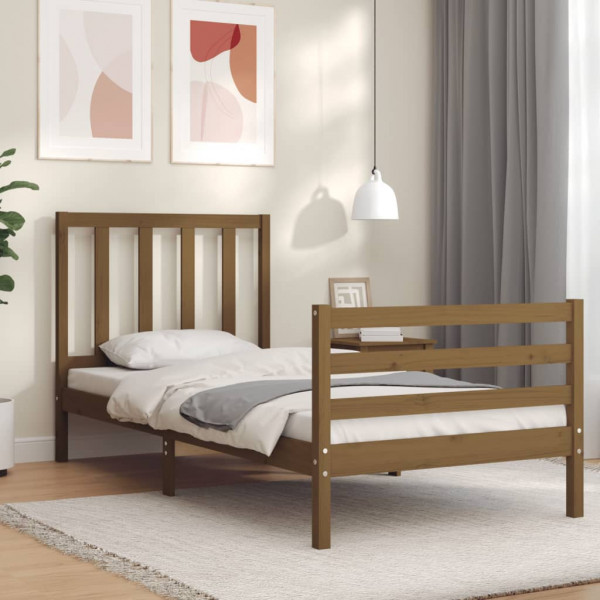 Estructura cama y cabecero madera maciza marrón miel 100x200 cm D