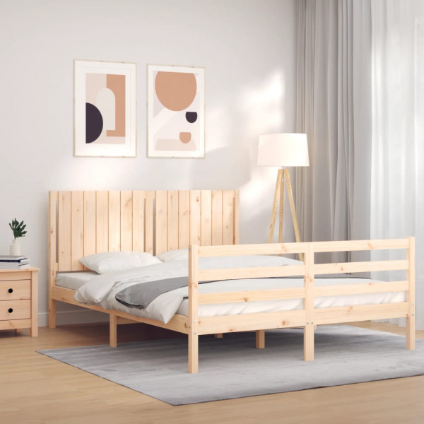 Estrutura de cama com cabeçalho de madeira maciça 160x200 cm D