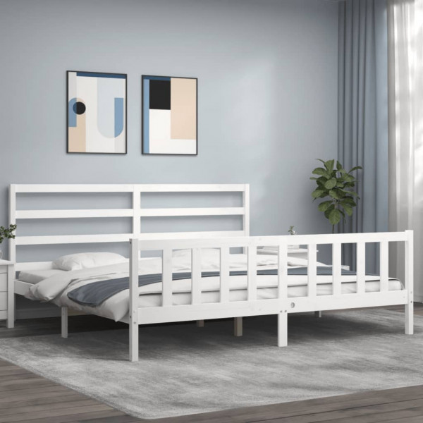 Estrutura de cama com cabeceira de madeira maciça branca 200x200 cm D