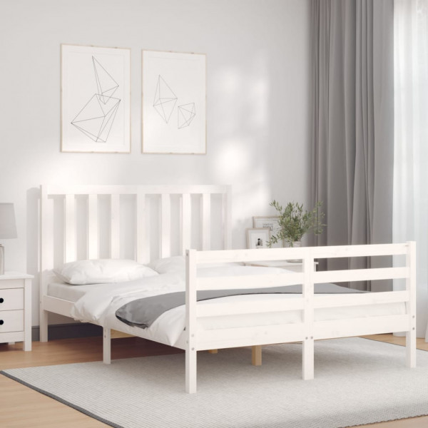 Estrutura de cama em madeira maciça branca com cabeceira 140x190 cm D