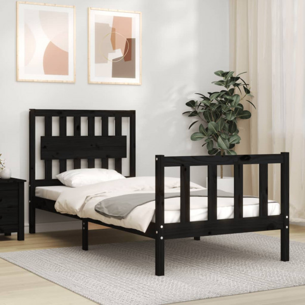 Estructura de cama con cabecero madera maciza negro 90x200 cm D
