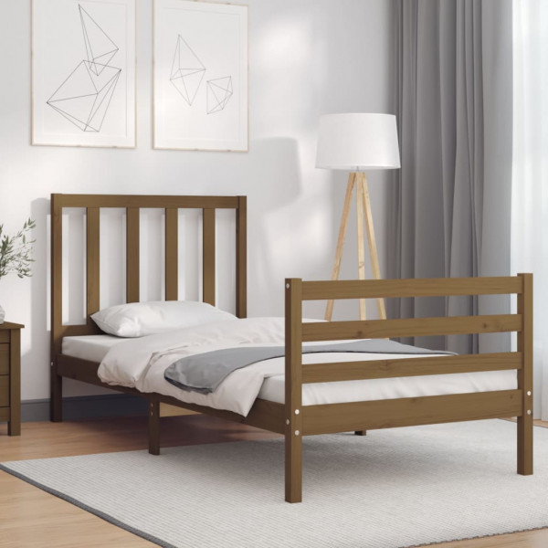 Estructura cama con cabecero madera maciza marrón miel 90x200cm D