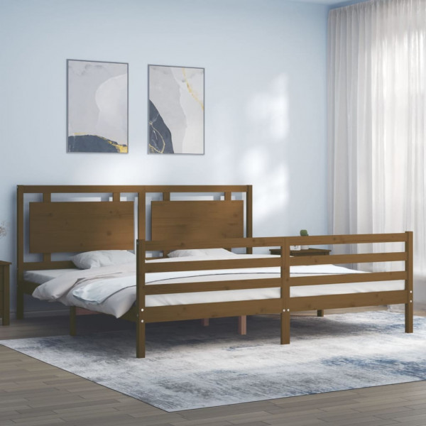Estructura cama y cabecero madera maciza marrón miel 200x200 cm D
