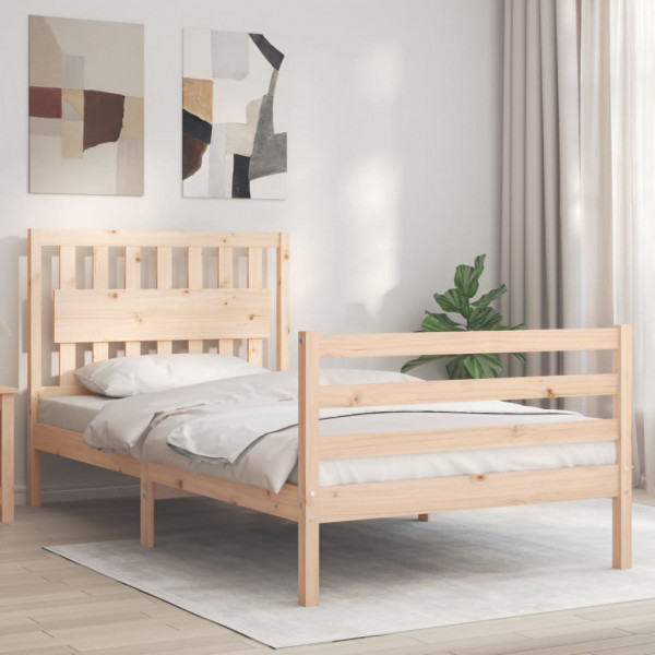 Estrutura de cama com cabeçalho de madeira maciça 100x200 cm D