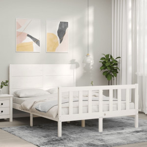 Estructura de cama con cabecero madera maciza blanco 120x200 cm D