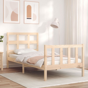 Estructura cama y cabecero,Cama individual madera maciza 90x200 cm
