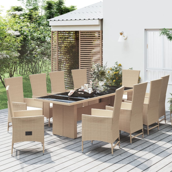 Set de jantar jardim 11 pcs com almofadas ratão sintético beige D