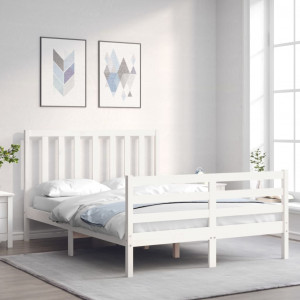 Estructura cama de matrimonio con cabecero madera maciza blanco D