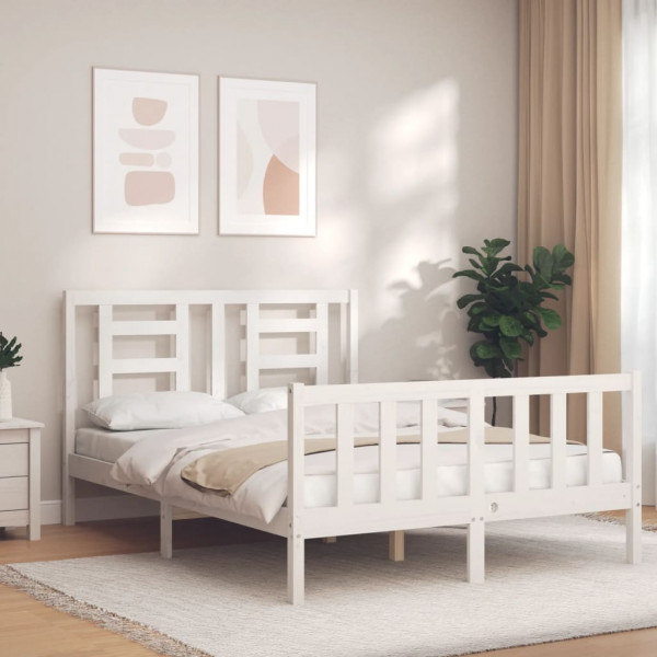 Estrutura de cama em madeira maciça branca com cabeceira 140x200 cm D