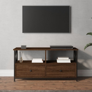 Mueble TV hierro y madera contrachapada roble marrón 90x33x45cm D