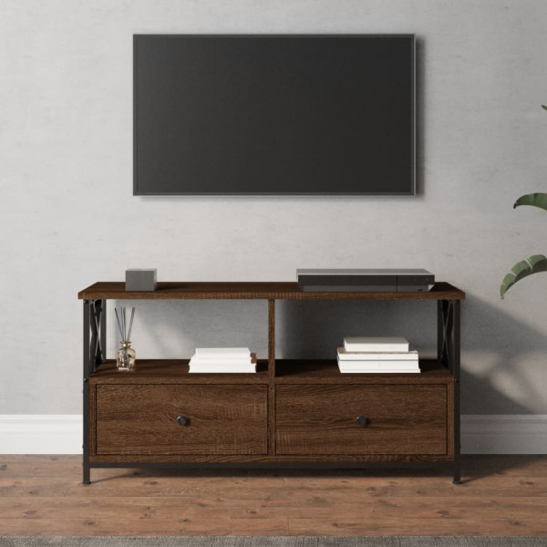 Mobiliário de televisão ferro e madeira revestida carvalho marrom 90x33x45cm D