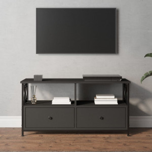 Mueble de TV hierro y madera contrachapada negro 90x33x45 cm D
