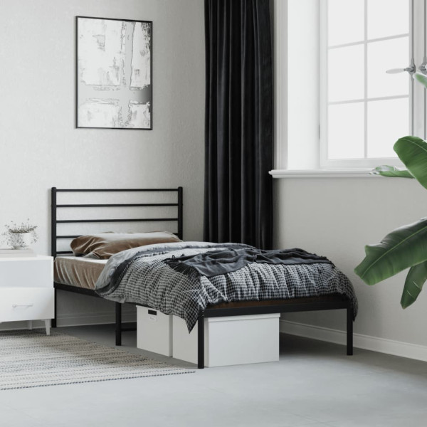 Estructura de cama con cabecero metal negro 90x190 cm Estructura de cama con cabecero metal negro 90x190 cm D