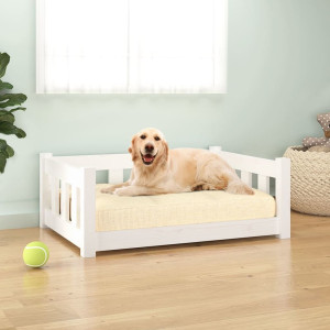 Cama para perros madera maciza de pino blanca 75.5x55.5x28 cm D
