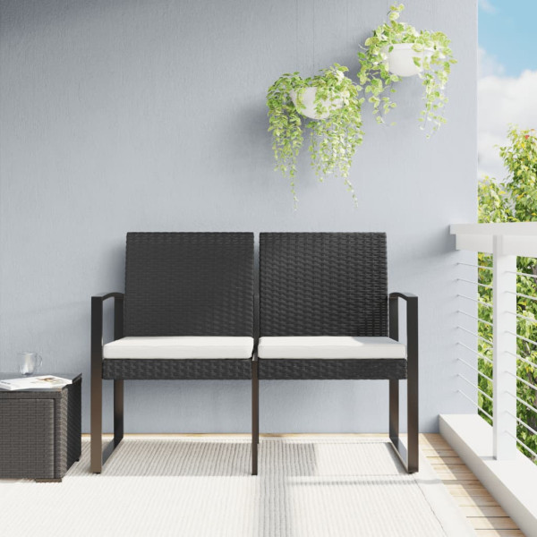 Banco de jardim de 2 lugares com almofadas em PP estilo rattan preto D