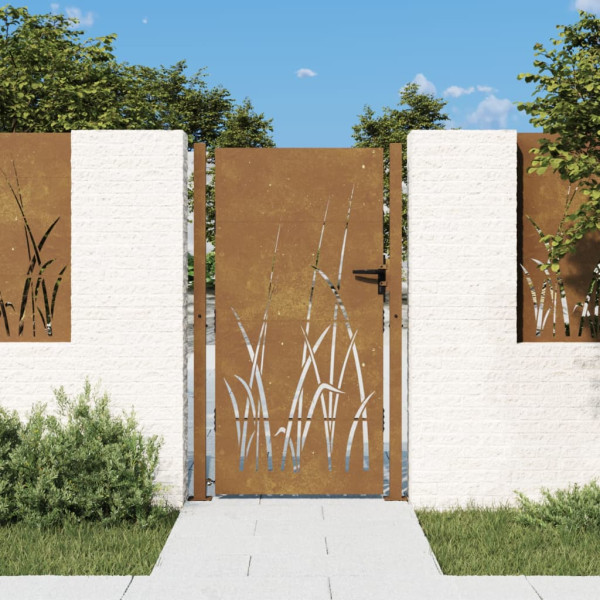 Puerta de jardín acero corten diseño hierba 105x205 cm D