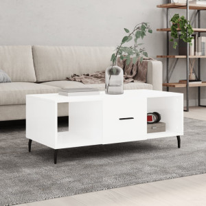 Mesa de centro madera contrachapada blanco brillo 102x50x40 cm D