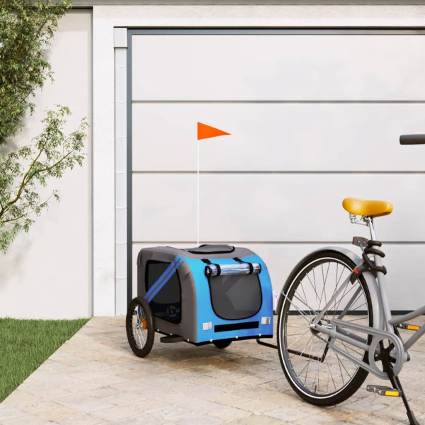 Trailer de bicicleta para cachorro ferro tecido Oxford azul cinza D