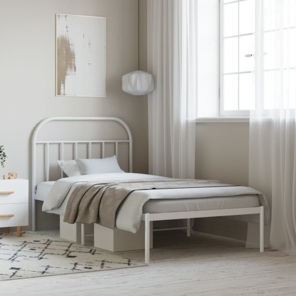 Estrutura de cama de metal com cabeçote branco 107x203 cm D