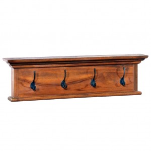 Perchero de pared de madera maciza de teca 70x10x20 cm D