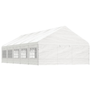 Cenador con techo polietileno blanco 11.15x5.88x3.75 m D