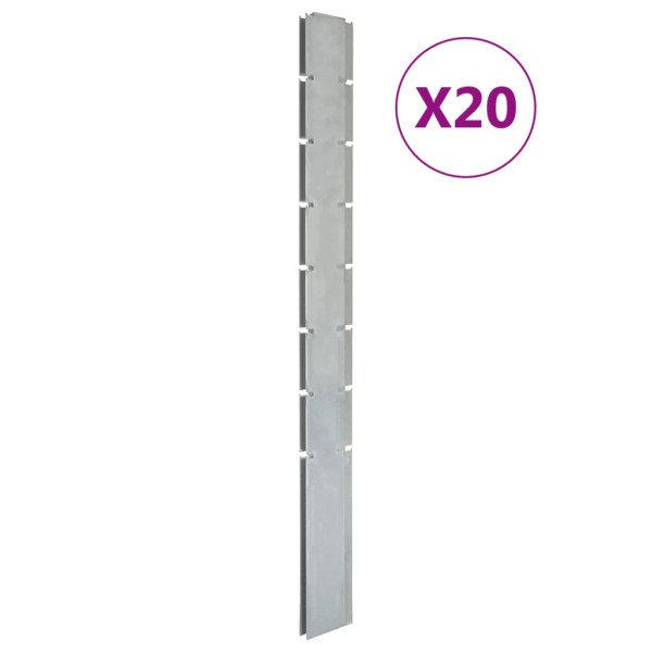 Cerca de jardim postes 20 pcs galvanizado aço prata 200 cm D