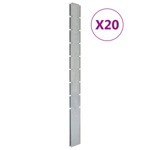 Postes de valla de jardín 20 uds acero galvanizado plata 220 cm D