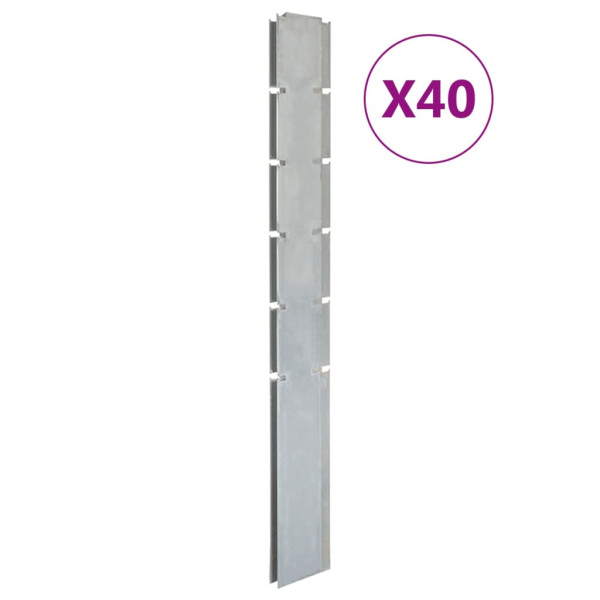 Cerca de jardim postes 40 pcs galvanizado aço prata 160 cm D