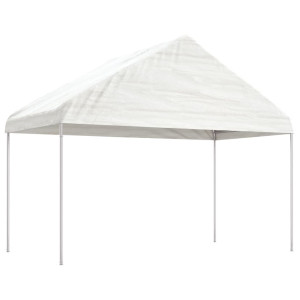 Cenador con techo polietileno blanco 4.08x2.23x3.22 m D