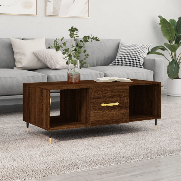 Mesa de centro madera contrachapada roble marrón 102x50x40 cm D