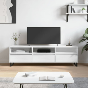 Mueble de TV madera contrachapada blanco brillo 150x30x44.5 cm D